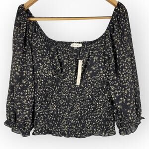 Blush J Smocked Puff Sleeves Floral Print Size Medium Cottagecore Feminine Fairy